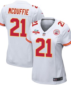 Trent McDuffie 21 Kansas City Chiefs Super Bowl LVII Champions 3 Stars Women Game Jersey - White