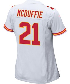 Trent McDuffie 21 Kansas City Chiefs Super Bowl LVII Champions 3 Stars Women Game Jersey - White