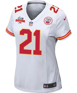 Trent McDuffie 21 Kansas City Chiefs Super Bowl LVII Champions 3 Stars Women Game Jersey - White