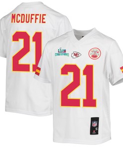 Trent McDuffie 21 Kansas City Chiefs Super Bowl LVII Champions Youth Game Jersey - White