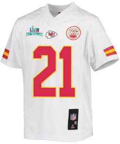 Trent McDuffie 21 Kansas City Chiefs Super Bowl LVII Champions Youth Game Jersey - White