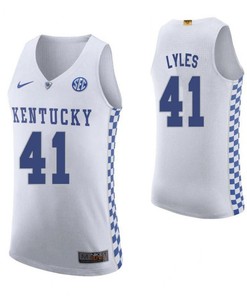 Trey Lyles 41 Kentucky Wildcats Elite Basketball Road Men Jersey - White