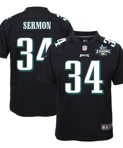 Trey Sermon 34 Philadelphia Eagles Super Bowl LVII Champions 2 Stars Youth Game Jersey - Black