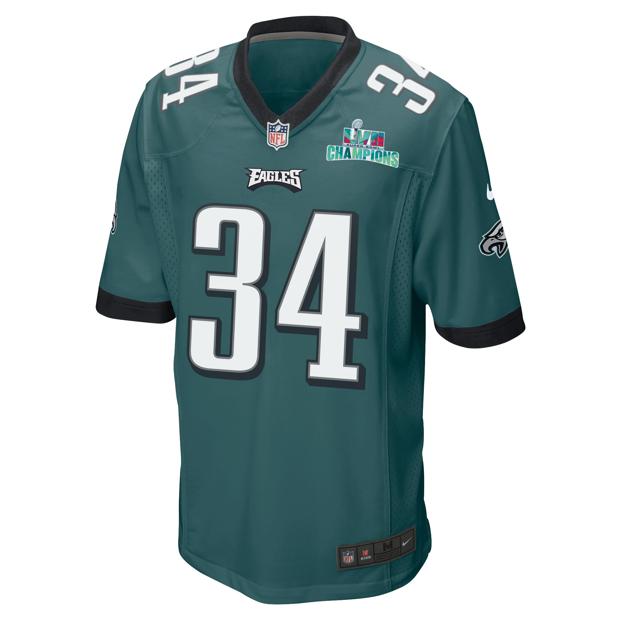 Trey Sermon 34 Philadelphia Eagles Super Bowl LVII Champions Men Game Jersey - Midnight Green