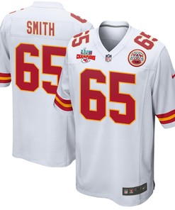 Trey Smith 65 Kansas City Chiefs Super Bowl LVII Champions 3 Stars Men Game Jersey - White