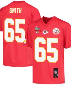Trey Smith 65 Kansas City Chiefs Super Bowl LVII Champions 3 Stars Youth Game Jersey - Red