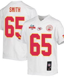 Trey Smith 65 Kansas City Chiefs Super Bowl LVII Champions 3 Stars Youth Game Jersey - White