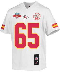 Trey Smith 65 Kansas City Chiefs Super Bowl LVII Champions 3 Stars Youth Game Jersey - White