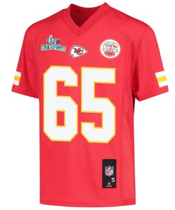 Trey Smith 65 Kansas City Chiefs Super Bowl LVII Champions Youth Game Jersey - Red