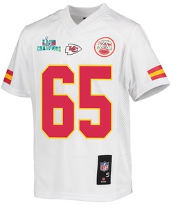 Trey Smith 65 Kansas City Chiefs Super Bowl LVII Champions Youth Game Jersey - White