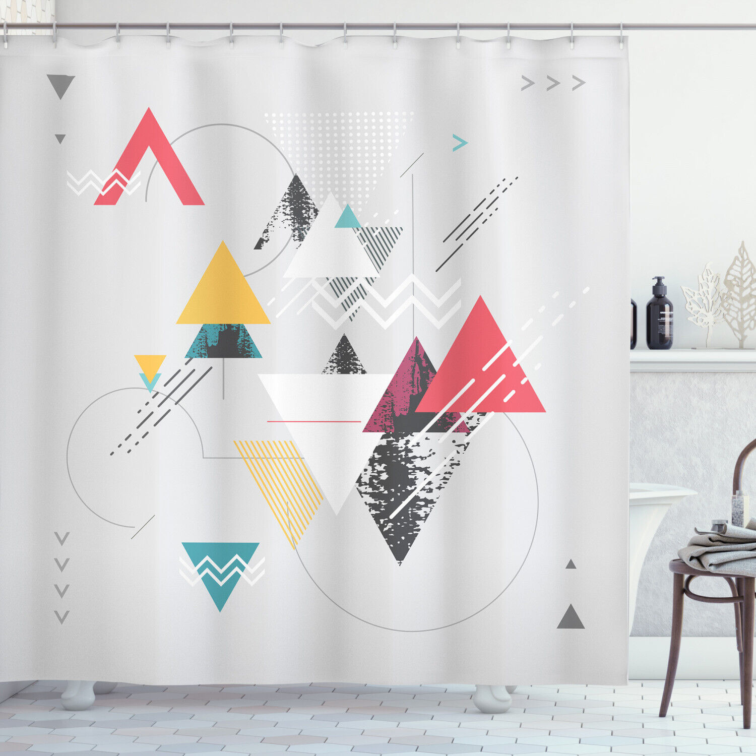 Triangle Geometric Abstract Shower Curtain for Trendy Bathroom Decor