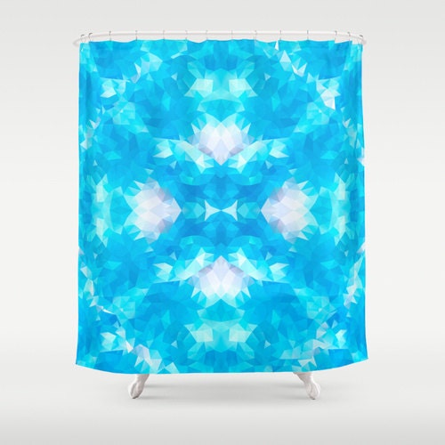 Triangle Pattern Abstract Shower Curtain in Blue and White - Bathroom Decor
