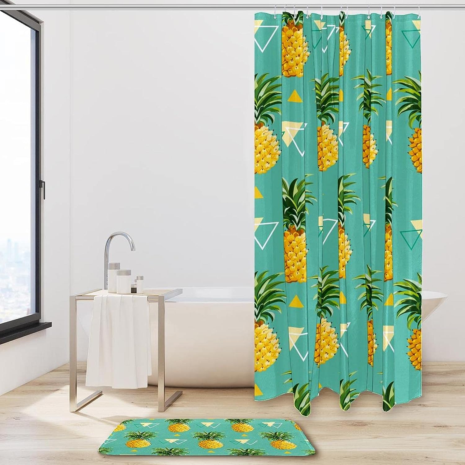 Triangle Pineapple Shower Curtain in Waterproof Fabric for Bathroom Decoration
