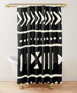 Tribal Ethnic Geometric Print African Mud Cloth Shower Curtain for Boho Bathroom Decor 