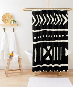 Tribal Ethnic Geometric Print African Mud Cloth Shower Curtain for Boho Bathroom Decor