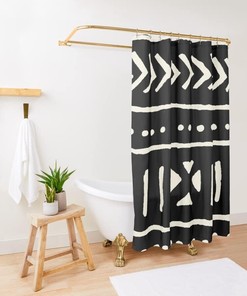 Tribal Ethnic Geometric Print African Mud Cloth Shower Curtain for Boho Bathroom Decor 
