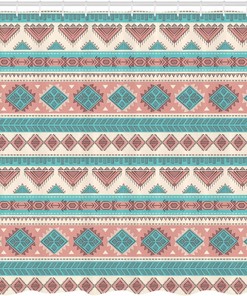 Tribal Geometric Shower Curtain, Native Style Vintage Design with Triangles Print, Bathroom Curtain