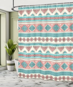Tribal Geometric Shower Curtain, Native Style Vintage Design with Triangles Print, Bathroom Curtain