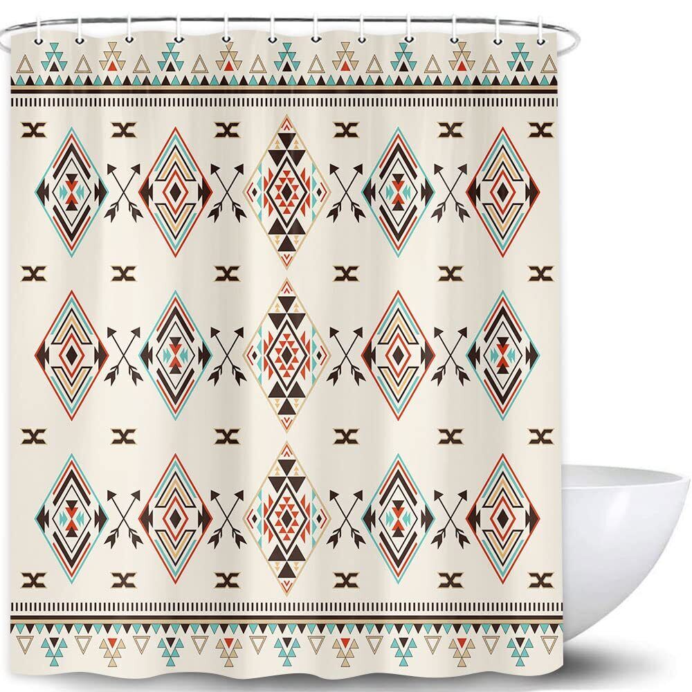 Tribal Geometric Shower Curtain - Vintage Native American Pattern for Chic Bathroom Decor