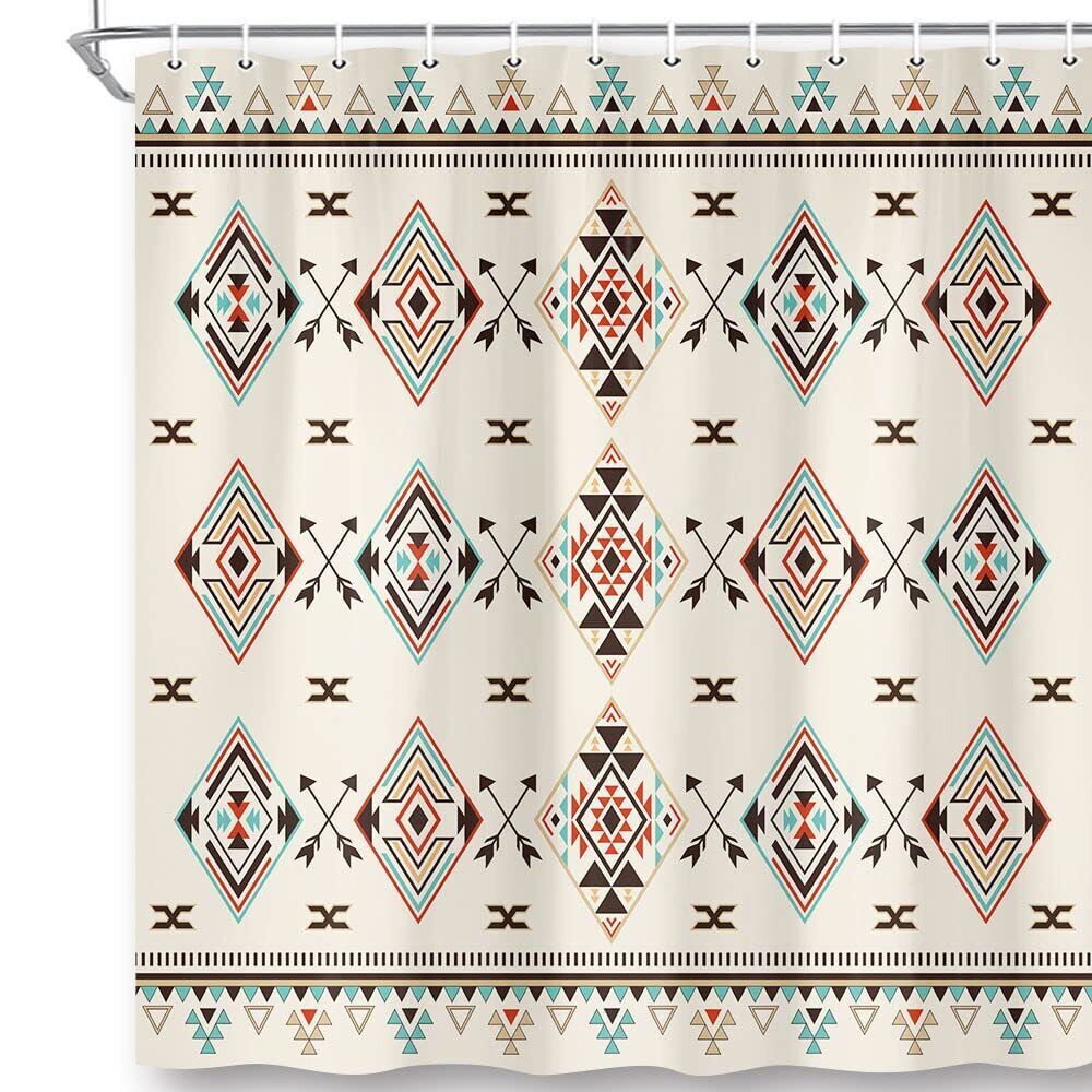 Tribal Geometric Shower Curtain - Vintage Native American Pattern for Chic Bathroom Decor
