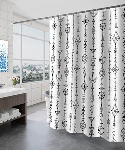 Tribal Pattern Shower Curtain - Chic and Boho Black and White Bathroom Decor with Art Deco Design