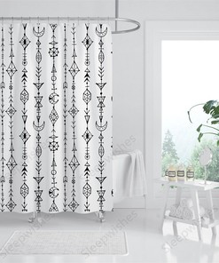 Tribal Pattern Shower Curtain - Chic and Boho Black and White Bathroom Decor with Art Deco Design