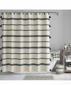 Tribal Style Boho Shower Curtain - Cotton Linen Printing with Tassels for a Country Feel 