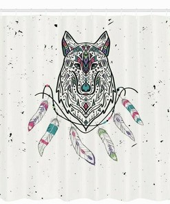Tribal Wolf Portrait Long Shower Curtain Bathroom Decor 