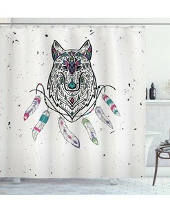 Tribal Wolf Portrait Long Shower Curtain Bathroom Decor