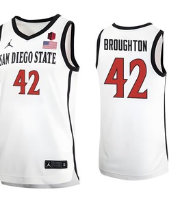 Triston Broughton 42 San Diego State Aztecs 2023 Basketball Jersey MW Logo- Men White