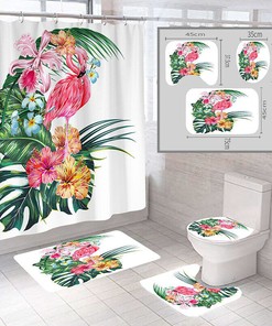 Tropic Beauty - 3D Palm Leaves Flower Flamingo Shower Curtain for Bathroom Decor