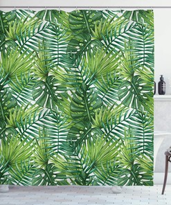 Tropical Banana Leaves Shower Curtain, Exotic Palm Tree Watercolor Cloth Fabric Bathroom Decor, Home Decor Green