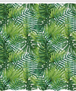 Tropical Banana Leaves Shower Curtain, Exotic Palm Tree Watercolor Cloth Fabric Bathroom Decor, Home Decor Green