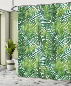 Tropical Banana Leaves Shower Curtain, Exotic Palm Tree Watercolor Cloth Fabric Bathroom Decor, Home Decor Green