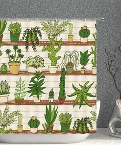 Tropical Cactus Floral Shower Curtain - Botanical Home Bathroom Decor