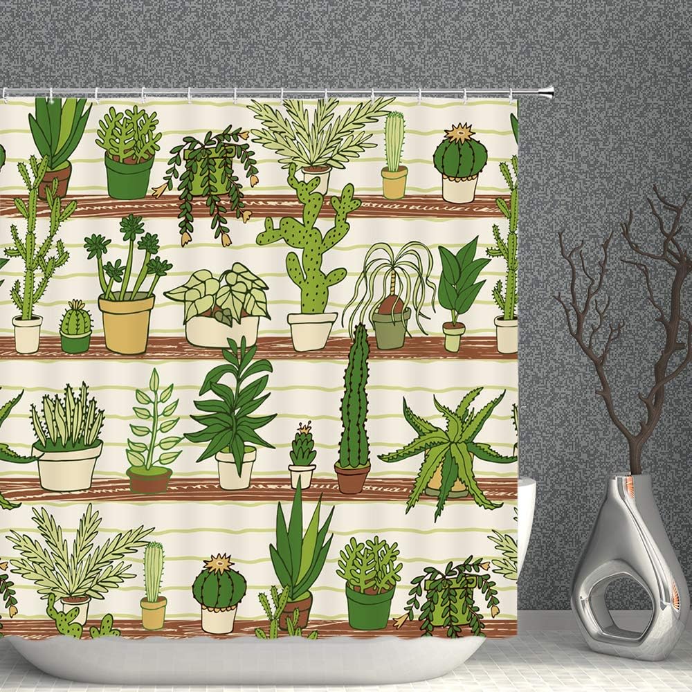 Tropical Cactus Floral Shower Curtain - Botanical Home Bathroom Decor