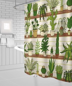 Tropical Cactus Floral Shower Curtain - Botanical Home Bathroom Decor