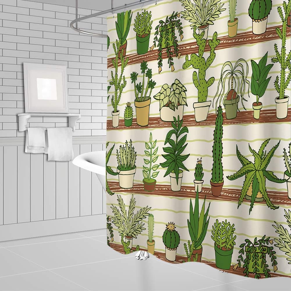 Tropical Cactus Floral Shower Curtain - Botanical Home Bathroom Decor