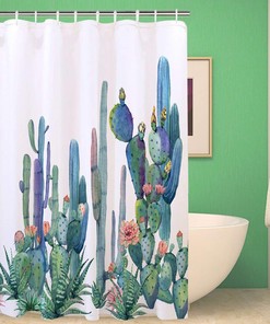 Tropical Cactus Flowers Blossom Bathroom Shower Curtain - Durable Waterproof Fabric