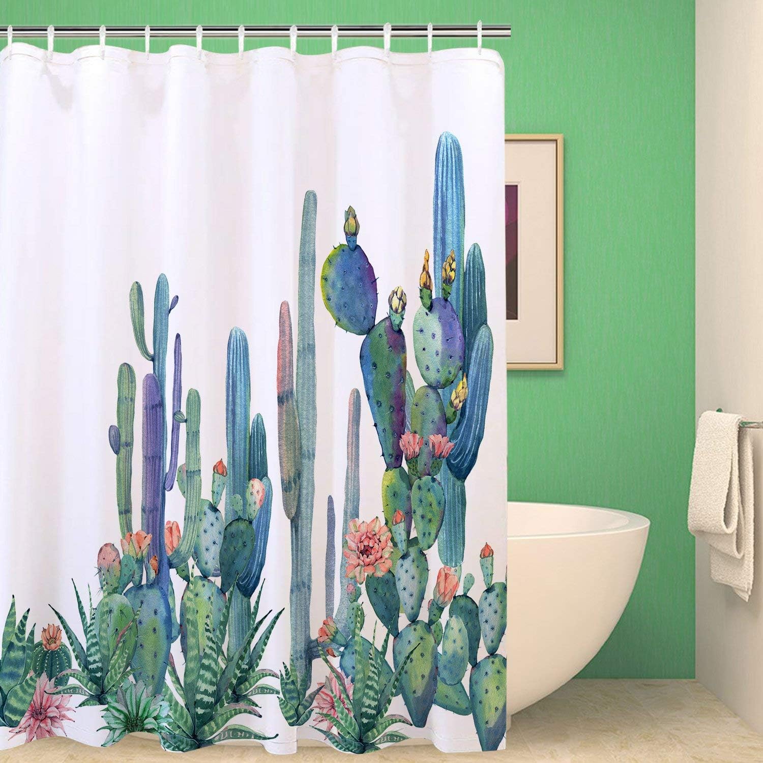 Tropical Cactus Flowers Blossom Bathroom Shower Curtain - Durable Waterproof Fabric