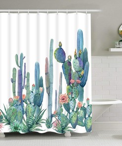 Tropical Cactus Flowers Blossom Bathroom Shower Curtain - Durable Waterproof Fabric