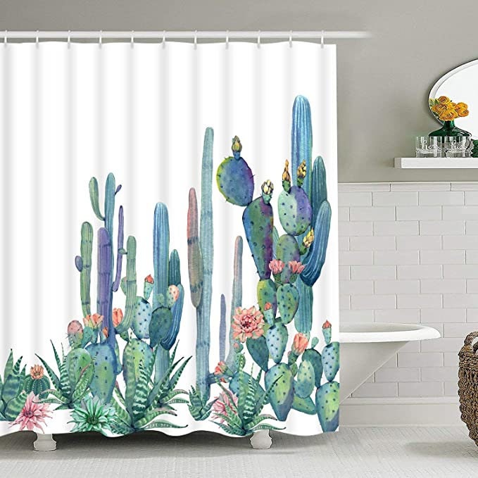 Tropical Cactus Flowers Blossom Shower Curtain for Bathroom Decor - Bathroom Curtain