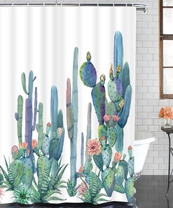 Tropical Cactus Flowers Blossom Shower Curtain for Bathroom Decor - Bathroom Curtain