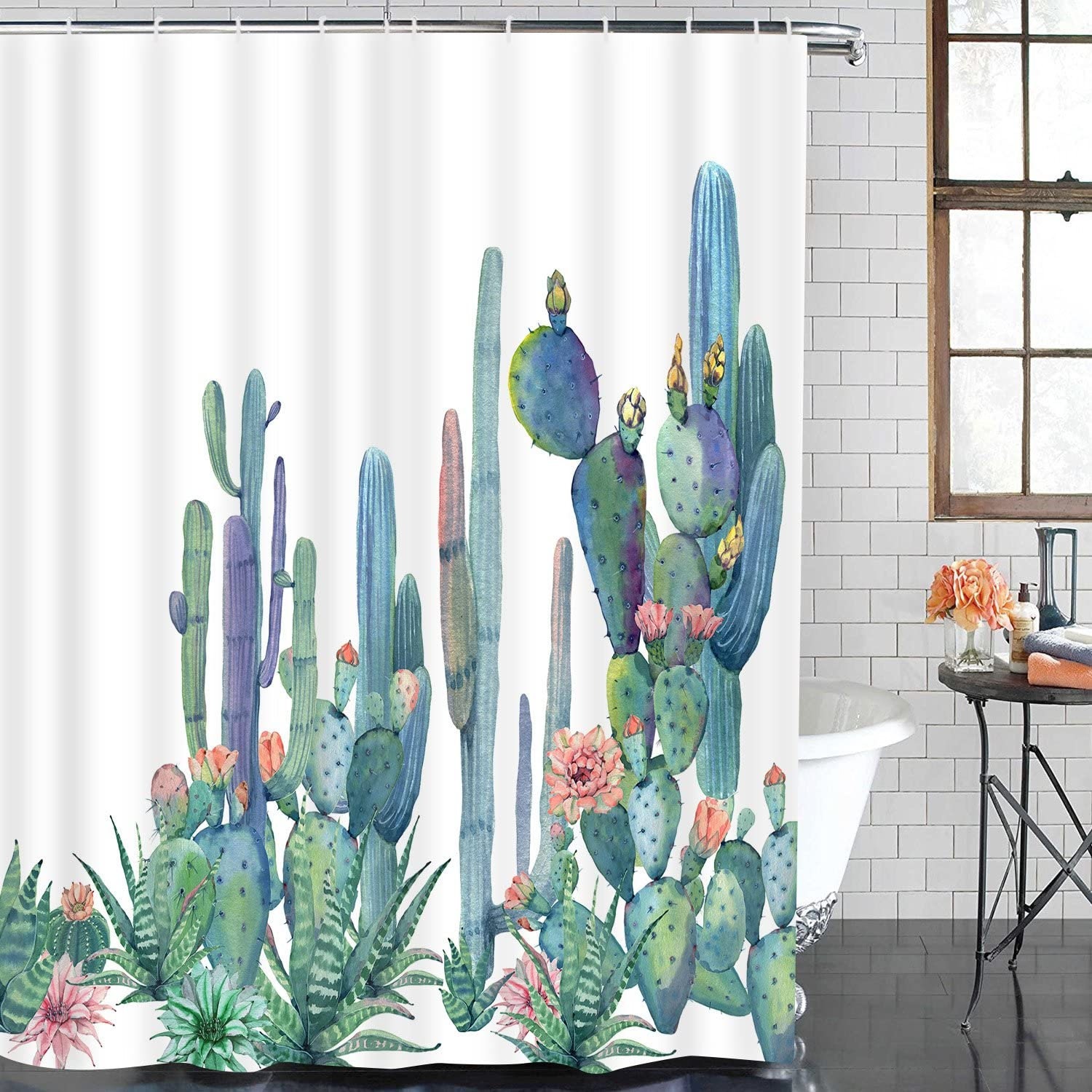 Tropical Cactus Flowers Blossom Shower Curtain for Bathroom Decor - Bathroom Curtain