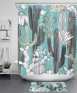 Tropical Cactus Plant Shower Curtain - Botanical Bathroom Decor