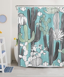 Tropical Cactus Plant Shower Curtain - Botanical Bathroom Decor