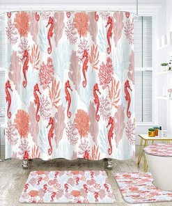 Tropical Coastal Corals Seahorse Seaweed Shower Curtain for a Beachy Bathroom Decor
