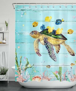 Tropical Fish Shower Curtain Sea Turtle Modern Farmhouse Bathroom Decor