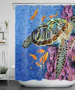 Tropical Fish Shower Curtain Watercolor Sea Turtle Bathroom Decor