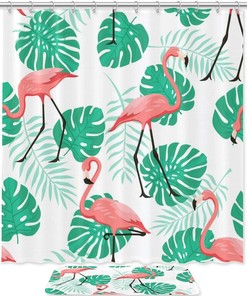 Tropical Flamingo Shower Curtain with Pattern Print | Bathroom Decor